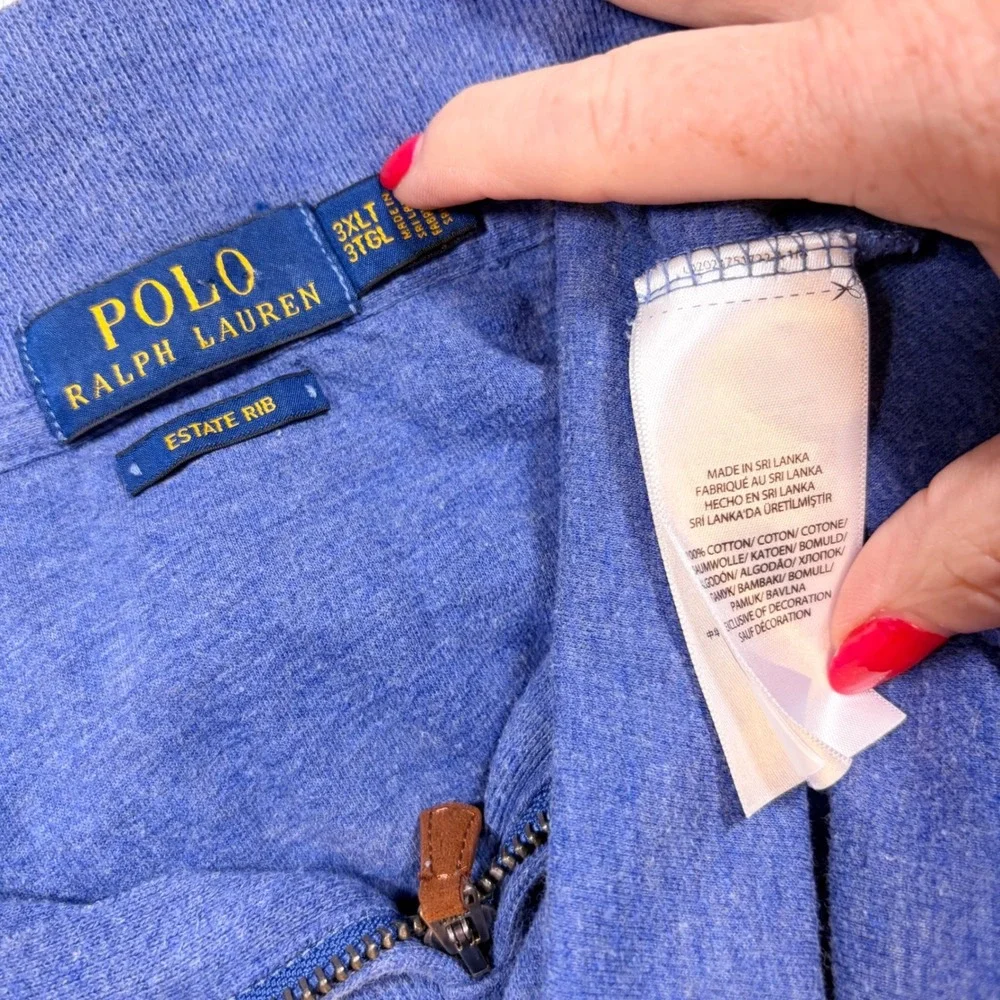 Polo Ralph Lauren Quarter Zip Pullover 3XLT Blue Estate Rib Cotton Mock Neck